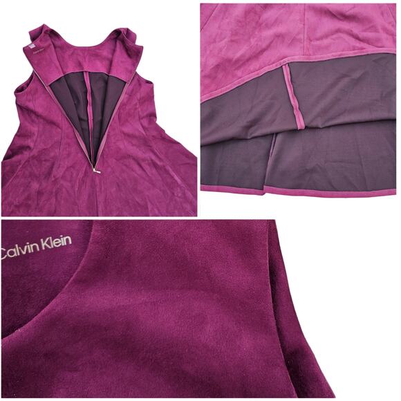 Faux Suede Dress Calvin Klein Plus 18W Burgundy Stretch Scuba Sleeveless Flare - Picture 5 of 8